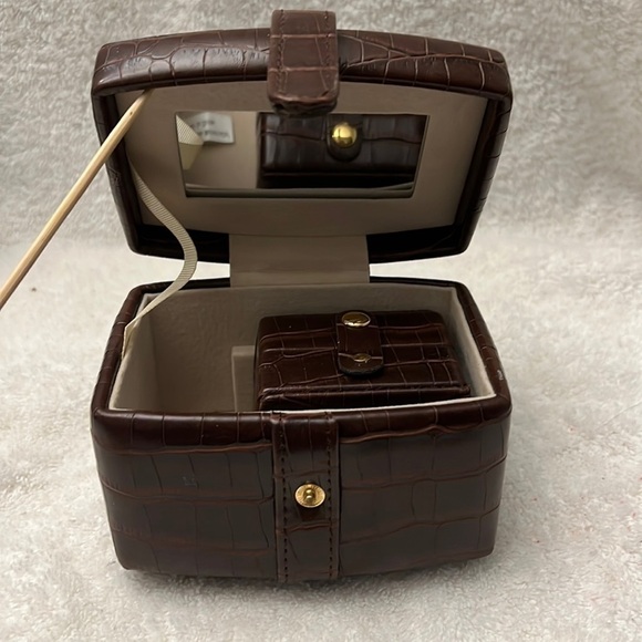 Faux Alligator Skin Portable Travel Jewelry Box Holder Organizer 2 piece - Picture 4 of 12